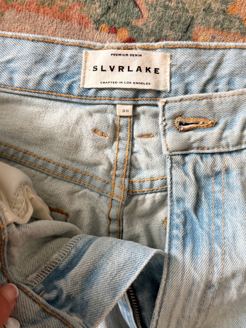 SLVRLAKE Light Blue Straight Women's Jeans with Knee Rips - Picture 2 of 4